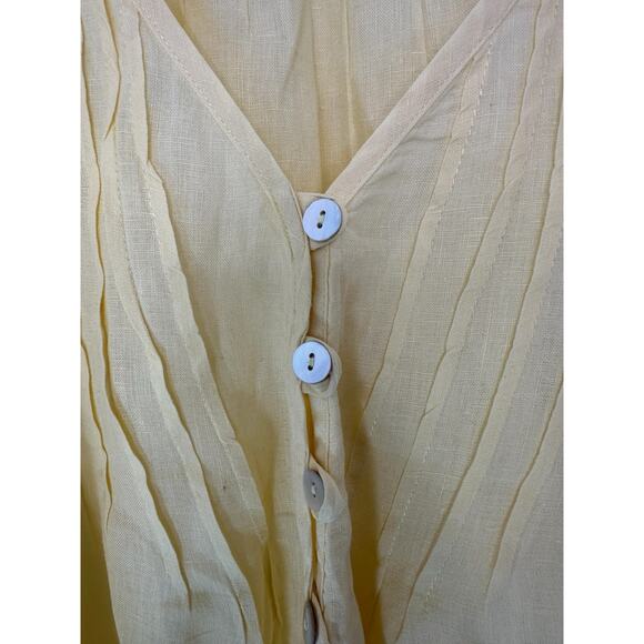 Soft Surroundings Yellow Pleated Lagenlook Coastal Linen Blouse Medium Petite - Picture 6 of 12